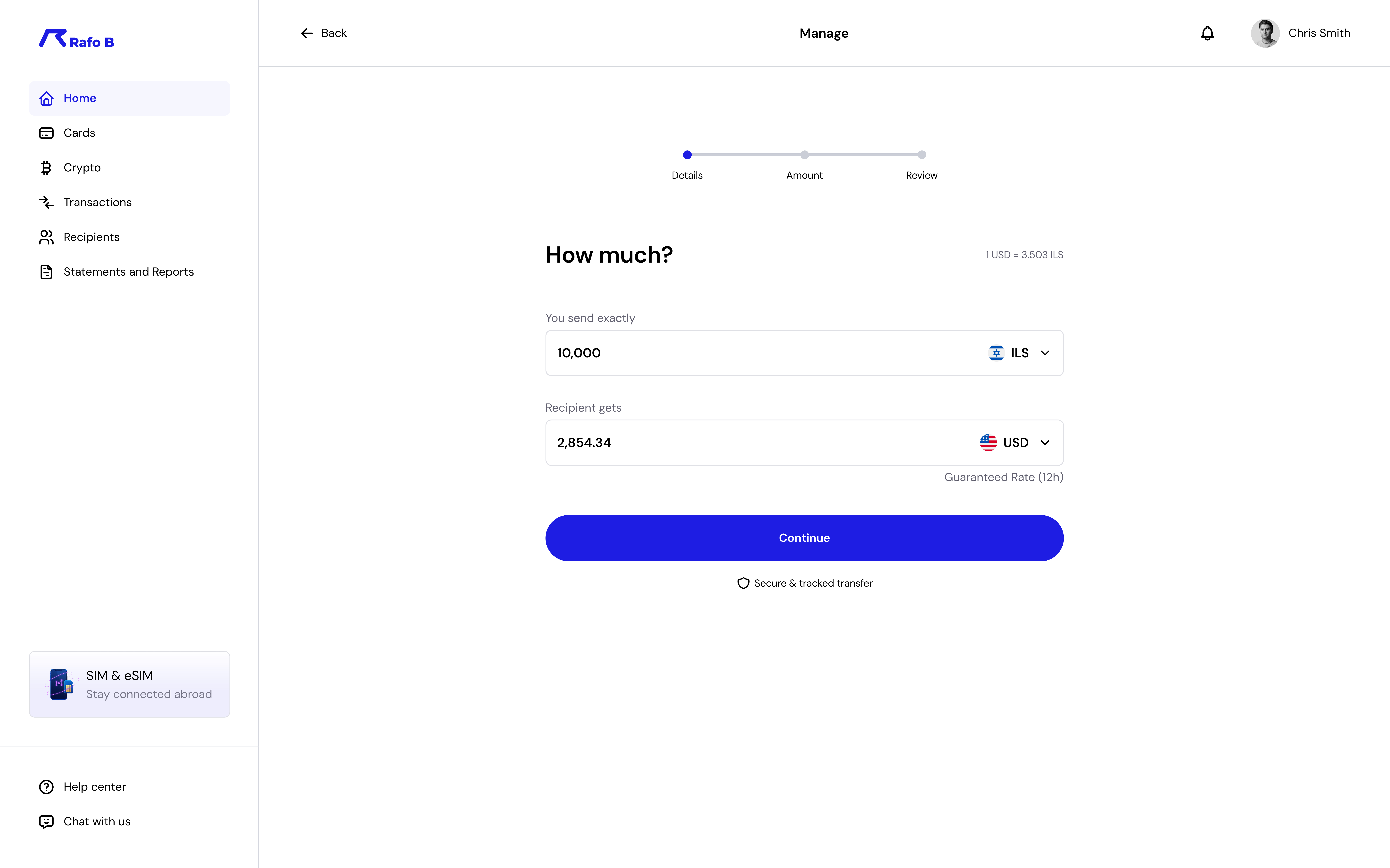 Transfer details — how much and who